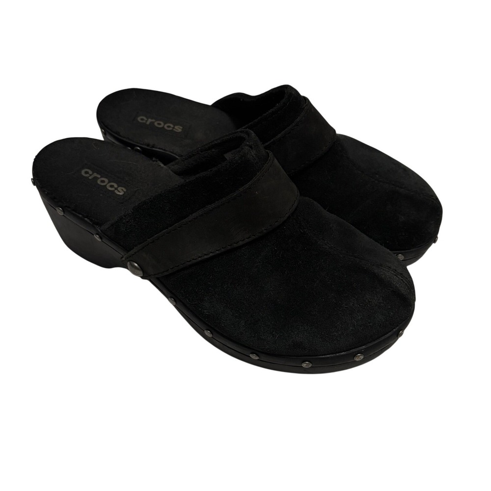 Crocs Faux Suede Y2K Studded Clogs Mules Womens 10 Indie Grunge